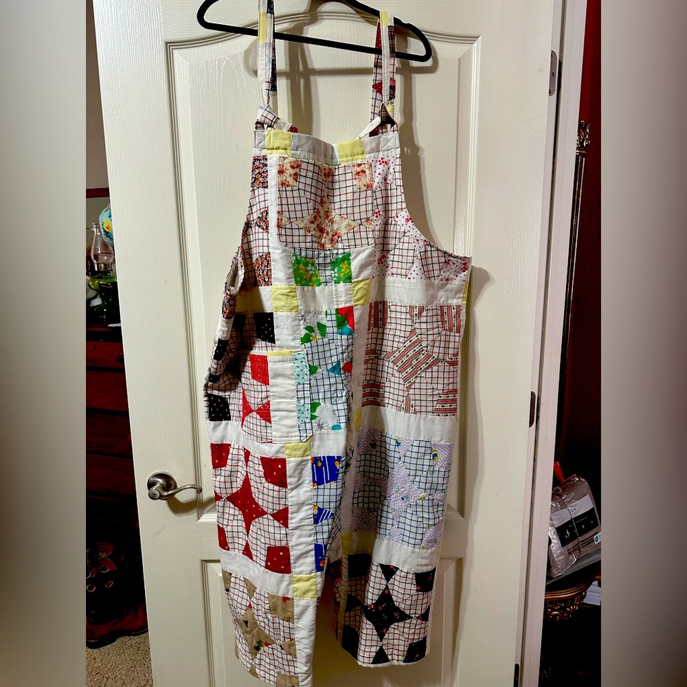 Me made Quilted overalls fits size xl-2x. Vintage quilt top and fully lined